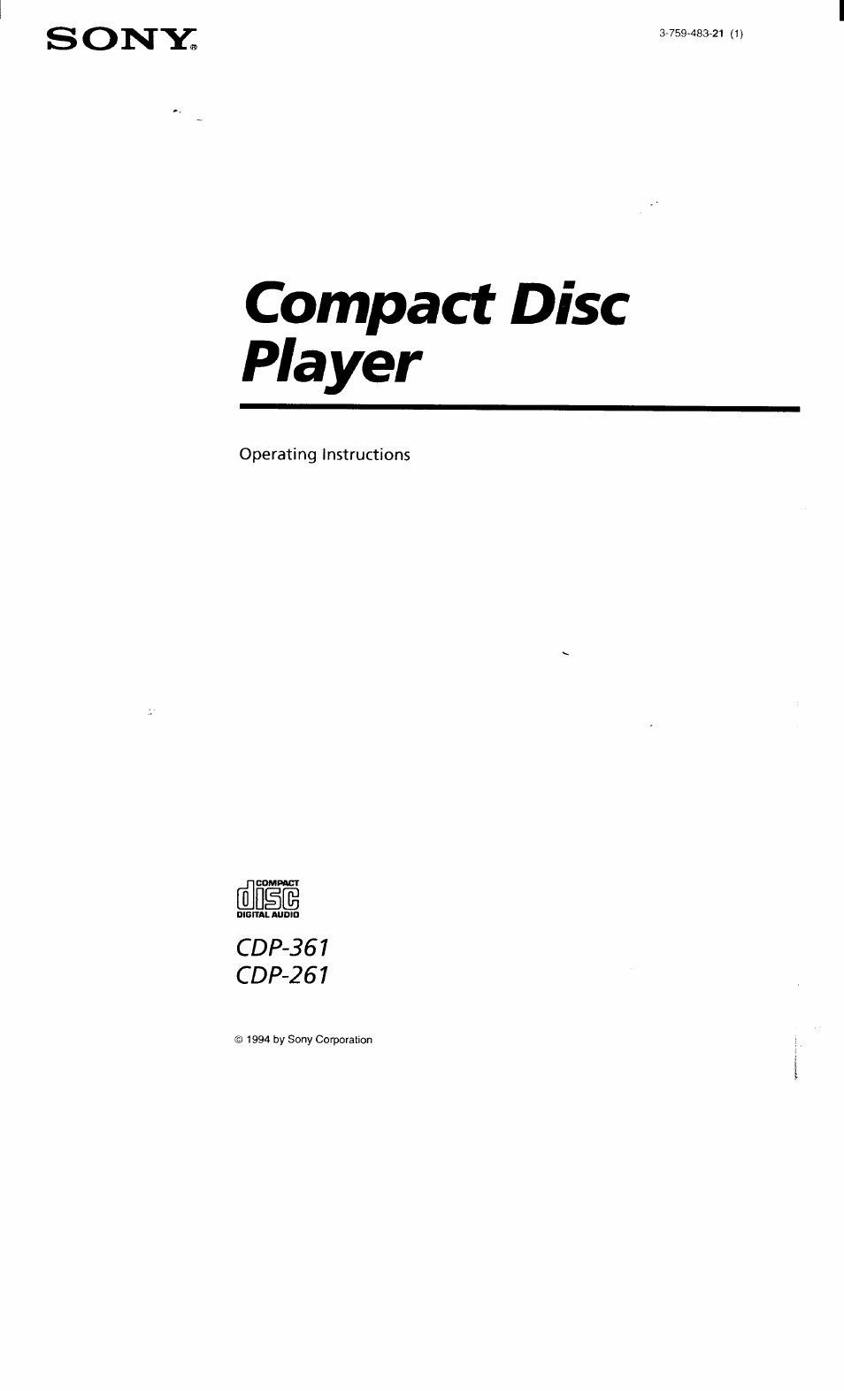 Sony CDP-361 User Manual | 12 pages