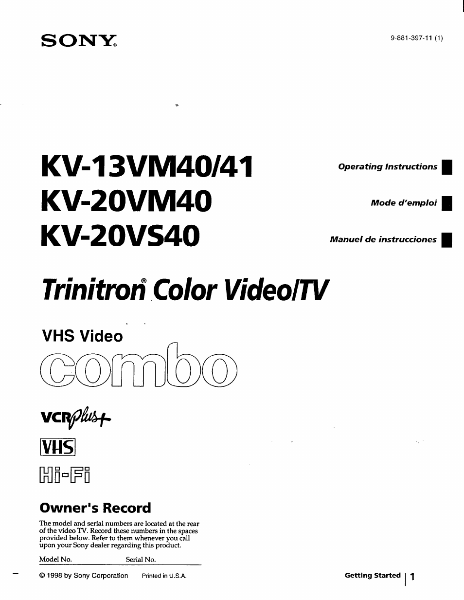 Sony KV-20VM40 User Manual | 52 pages