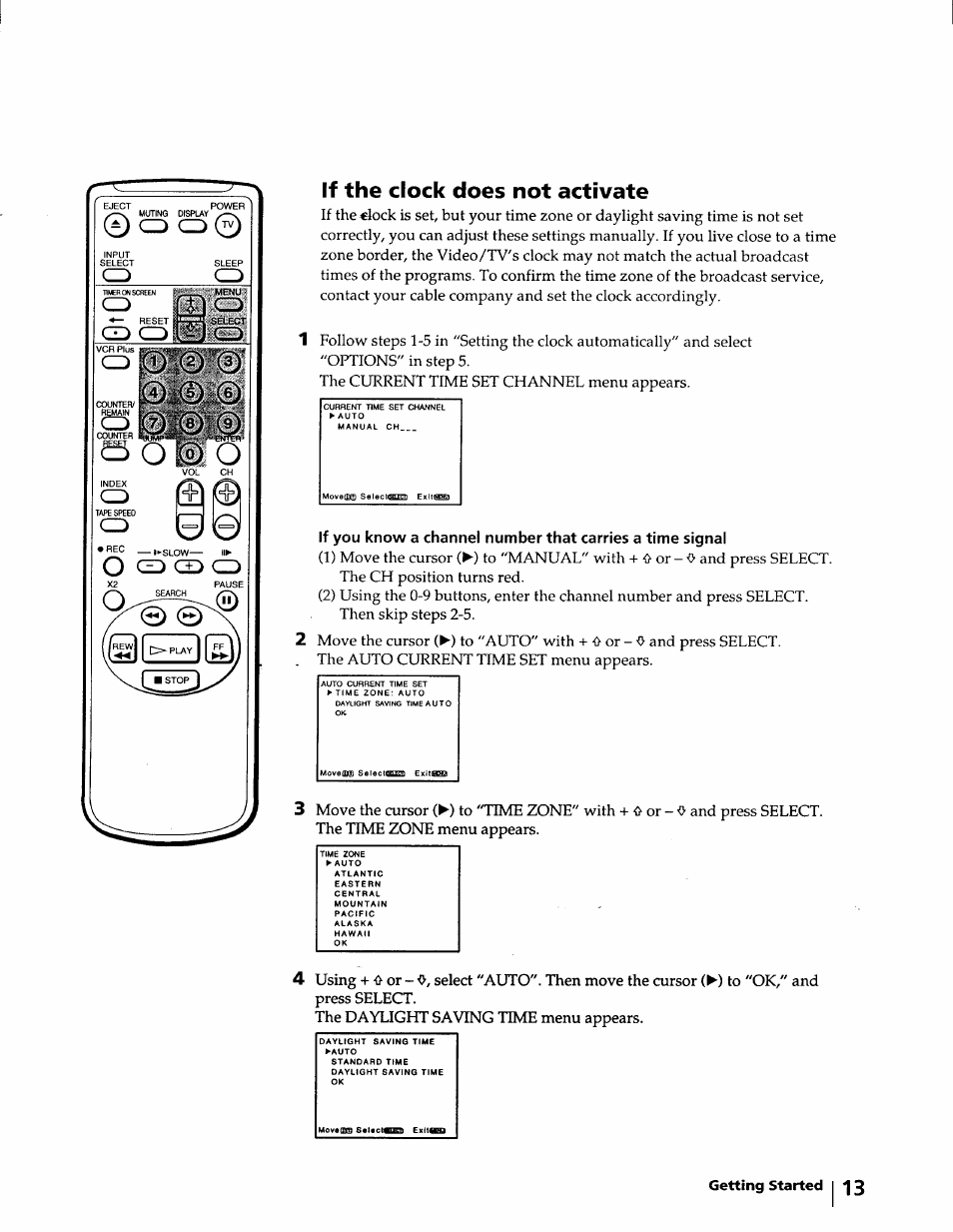 If the clock does not activate | Sony KV-20VM40 User Manual | Page 13 / 52