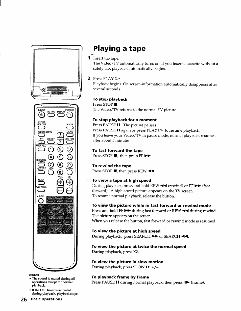 Playing a tape, S o ® o, O cd | Sony KV-20VM40 User Manual | Page 26 / 52