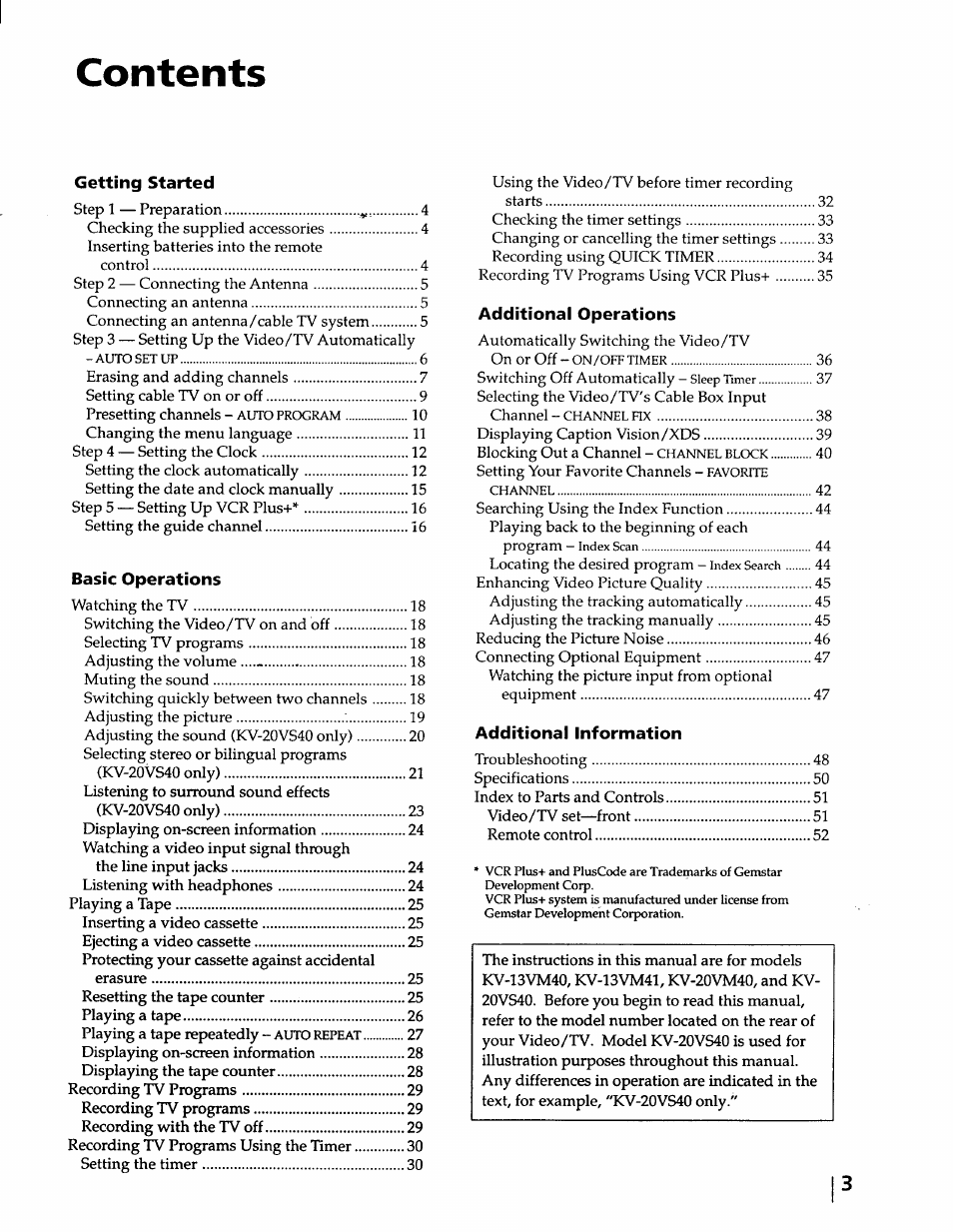 Sony KV-20VM40 User Manual | Page 3 / 52