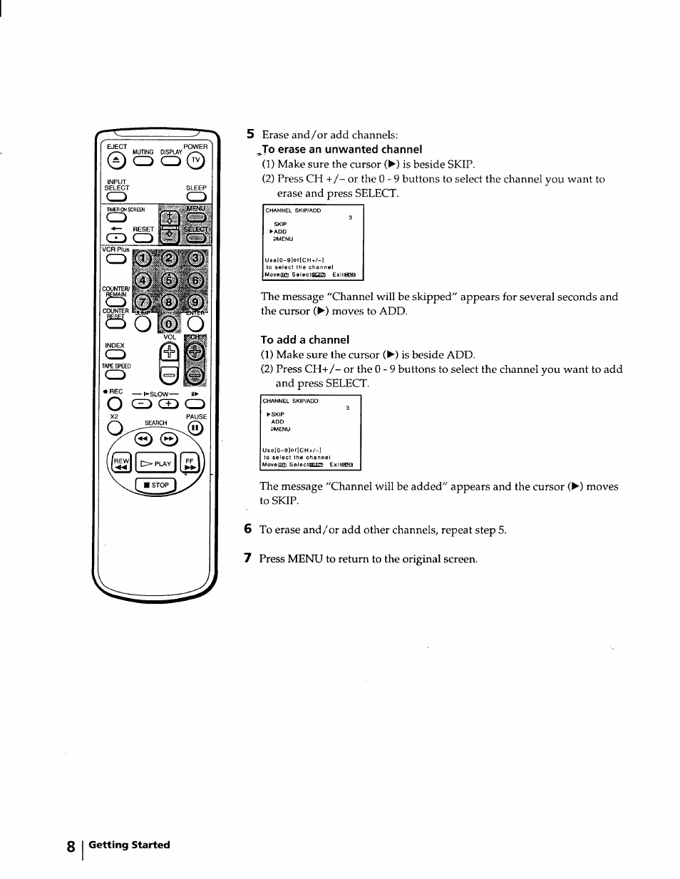 5 erase and/or add channels | Sony KV-20VM40 User Manual | Page 8 / 52