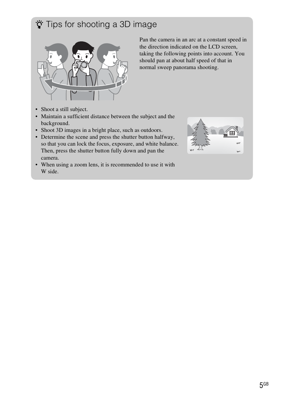 Tips for shooting a 3d image | Sony NEX-3 User Manual | Page 5 / 9