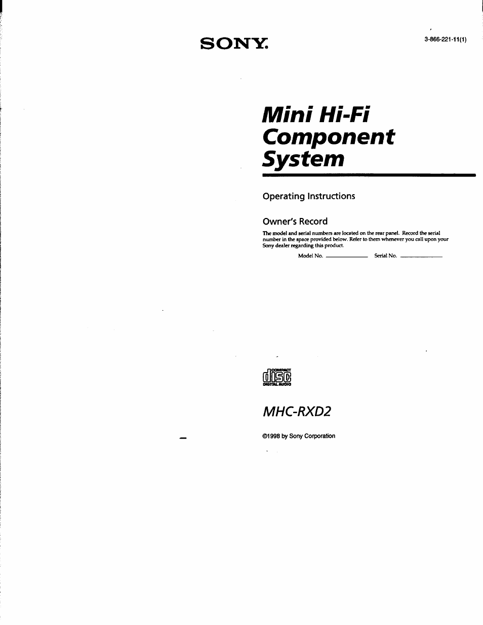 Sony MHC-RXD2 User Manual | 28 pages