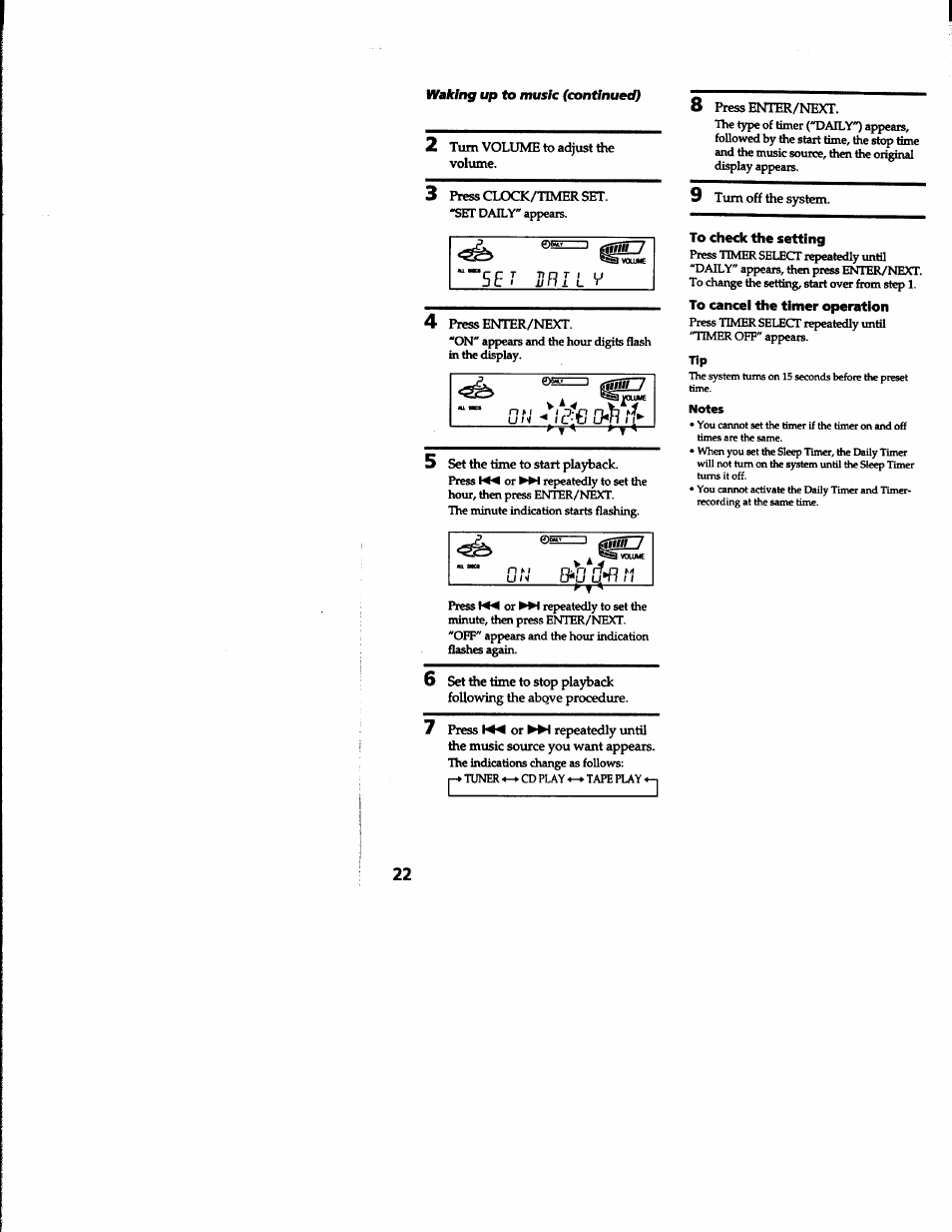 To check the setting, To cancel the timer operation | Sony MHC-RXD2 User Manual | Page 22 / 28