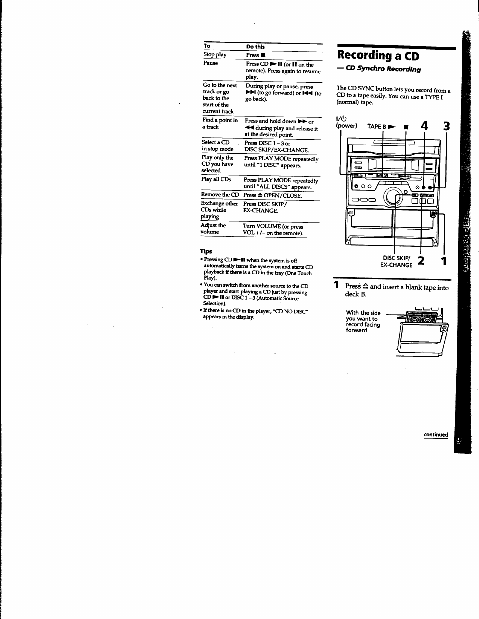Tips, Recording a cd, 43 i | Sony MHC-RXD2 User Manual | Page 9 / 28