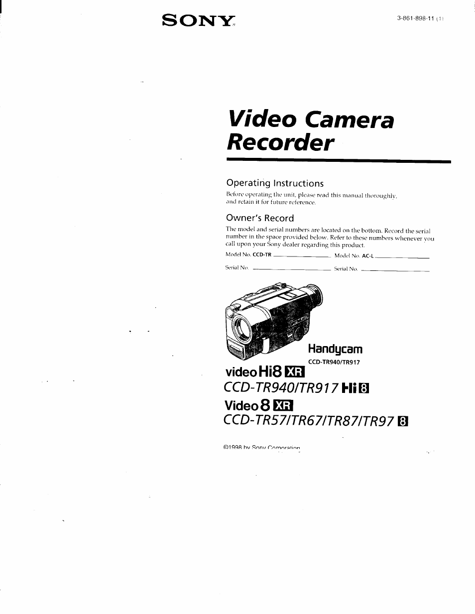Sony CCD-TR87 User Manual | 77 pages