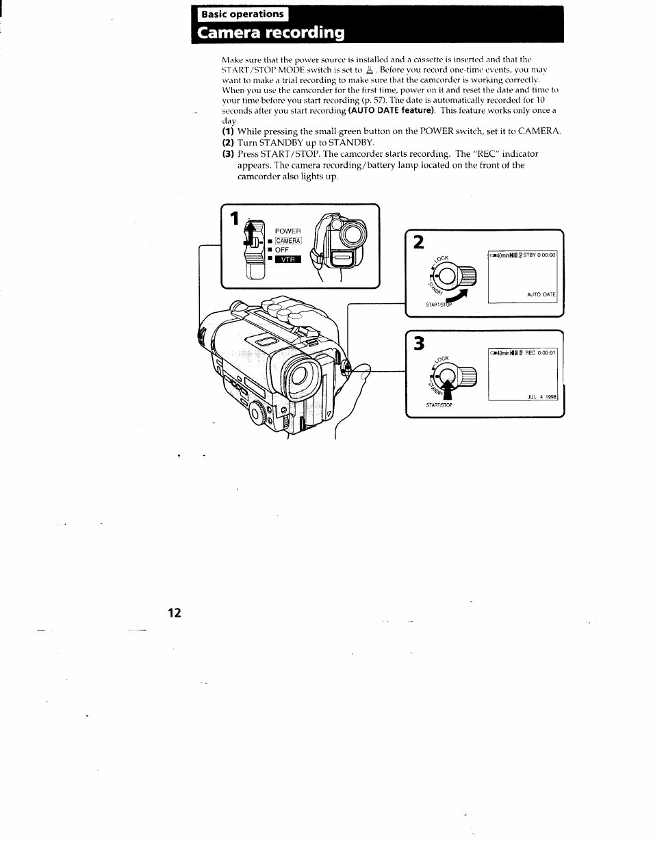 Basic operations, Camera recording | Sony CCD-TR87 User Manual | Page 10 / 77