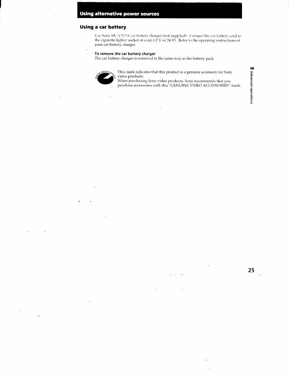Using a car battery, To remove the car battery charger | Sony CCD-TR87 User Manual | Page 23 / 77