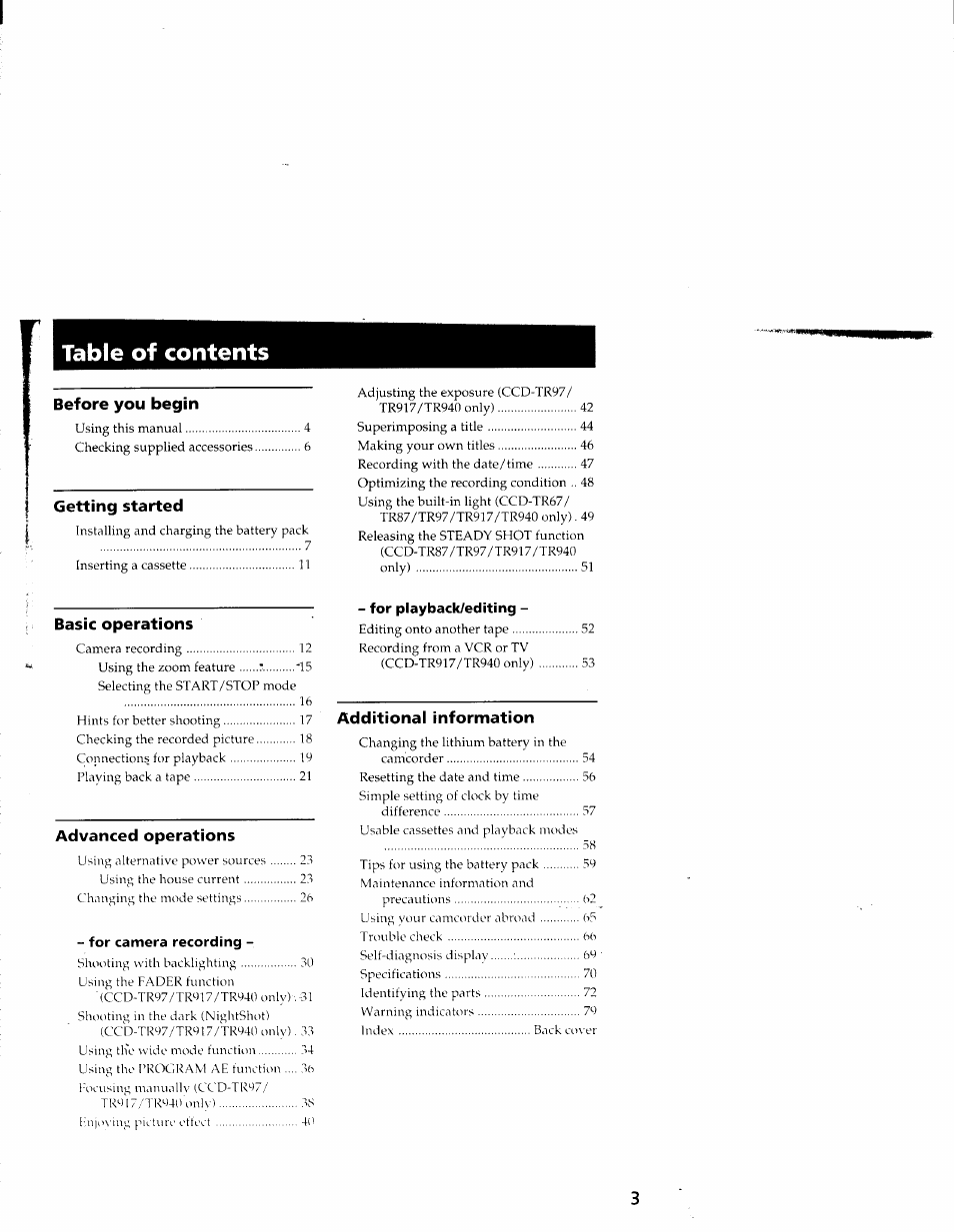 Sony CCD-TR87 User Manual | Page 3 / 77