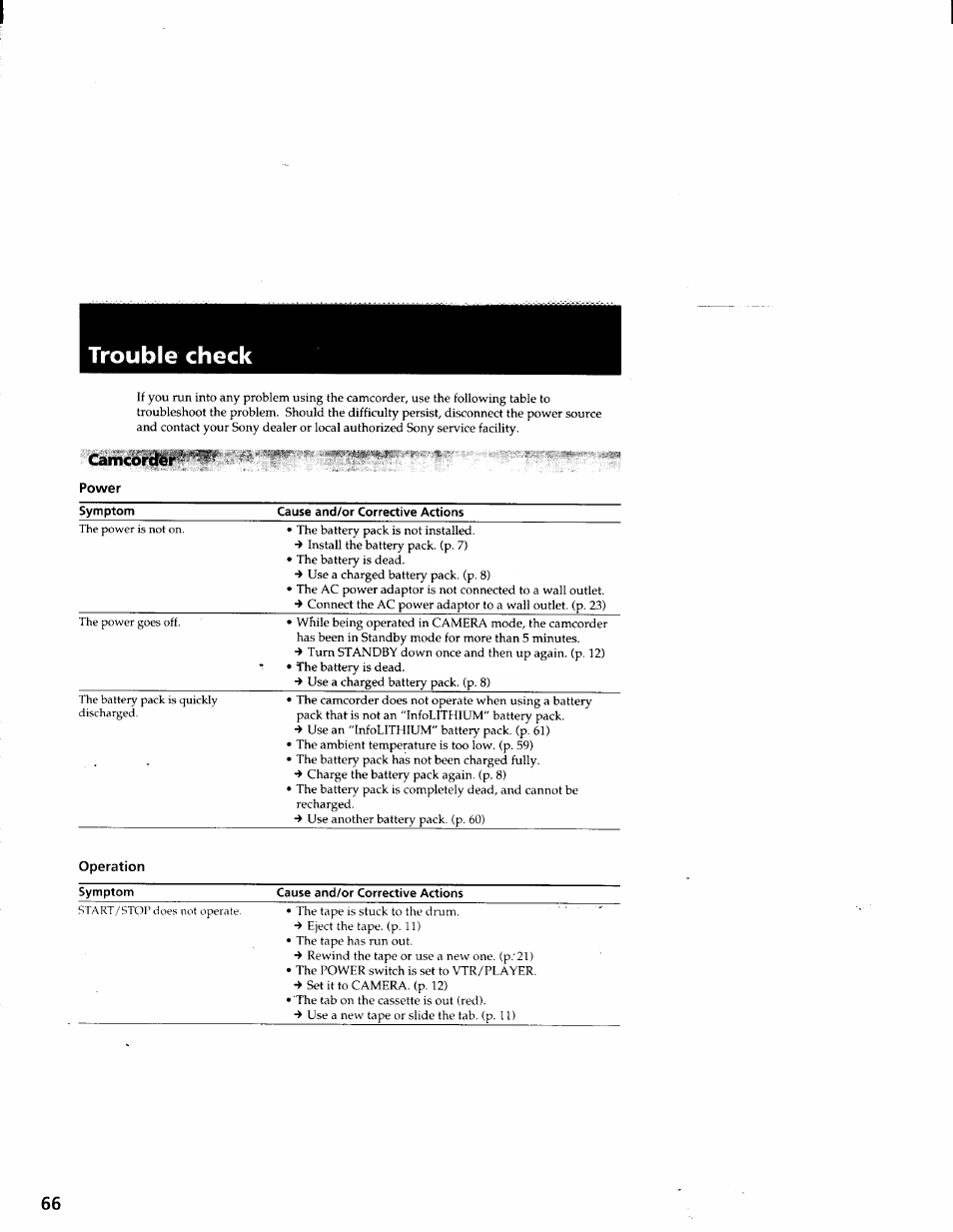 Trouble check | Sony CCD-TR87 User Manual | Page 63 / 77