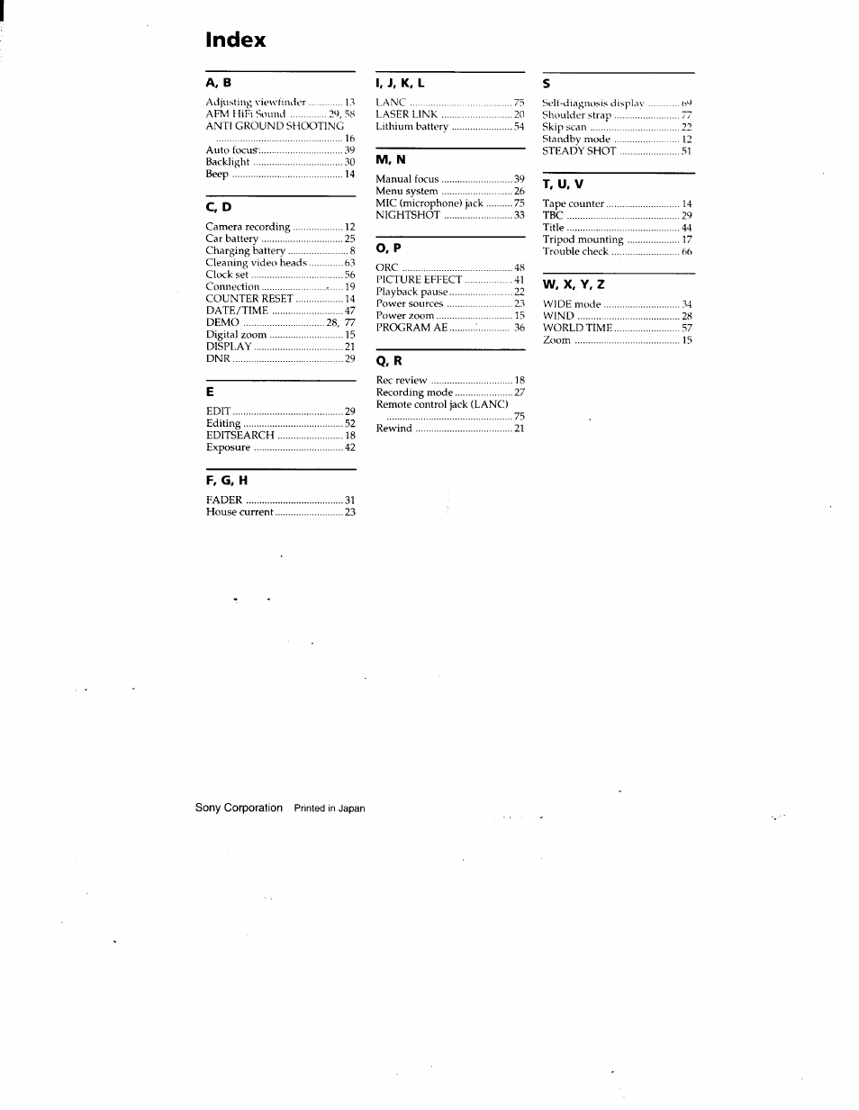 Index, C. d | Sony CCD-TR87 User Manual | Page 77 / 77
