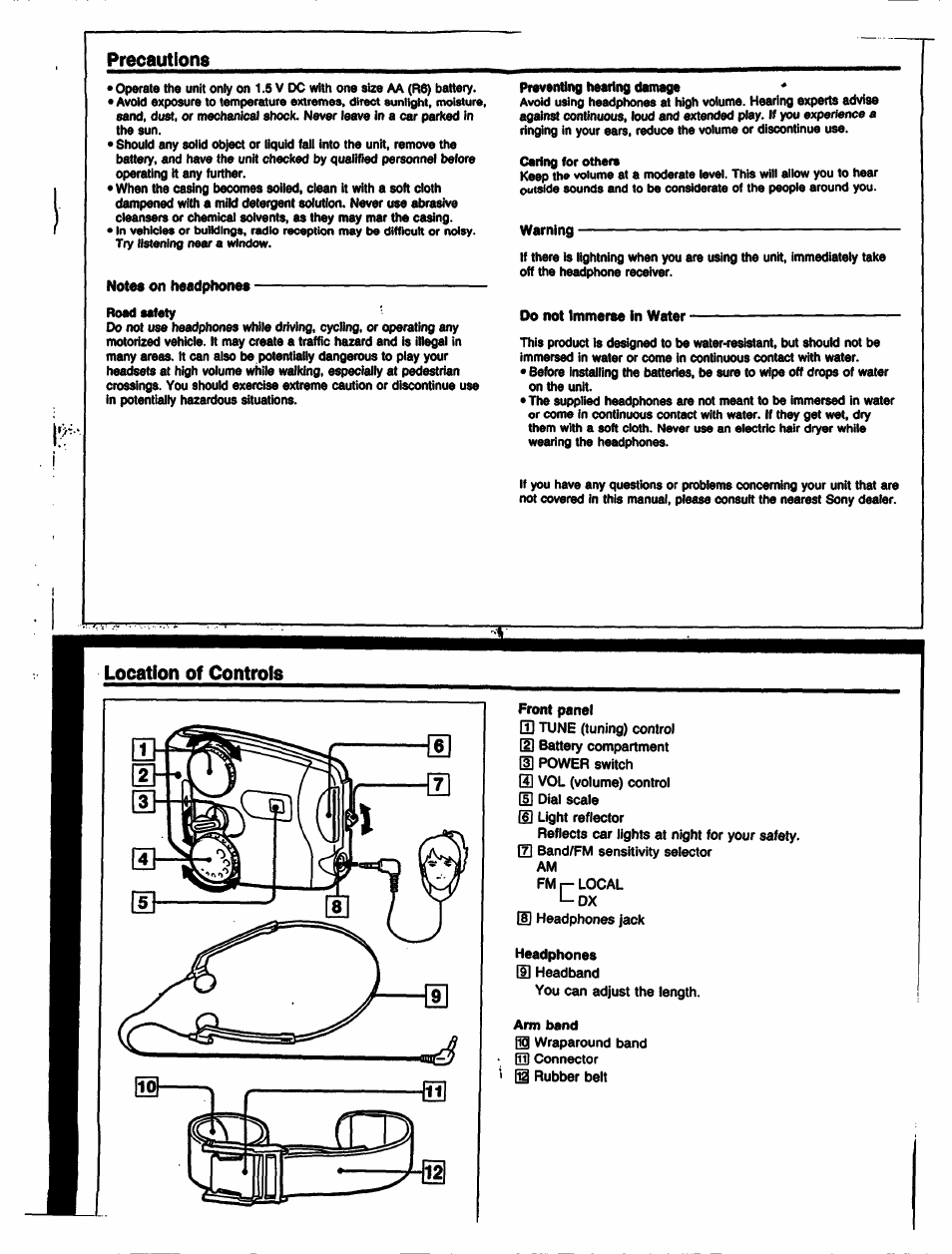 Precautions | Sony SRF-88 User Manual | Page 3 / 9