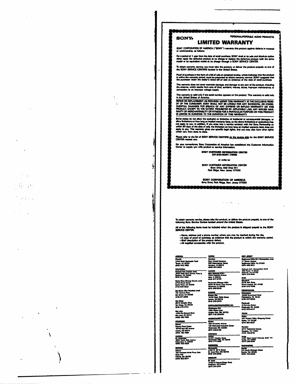 Limited warranty, Akwm | Sony SRF-88 User Manual | Page 9 / 9