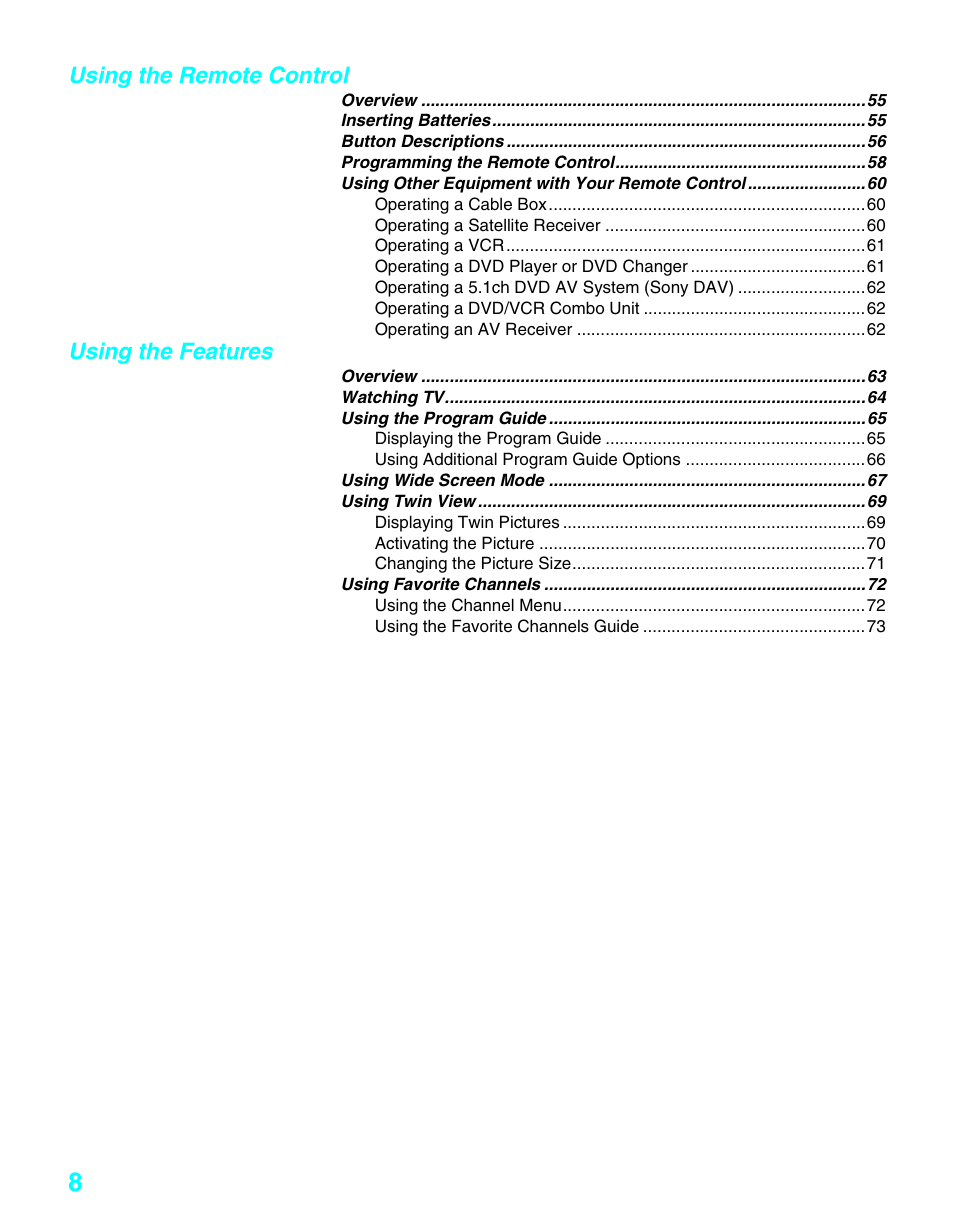 Sony KDE-37XS955 User Manual | Page 10 / 128