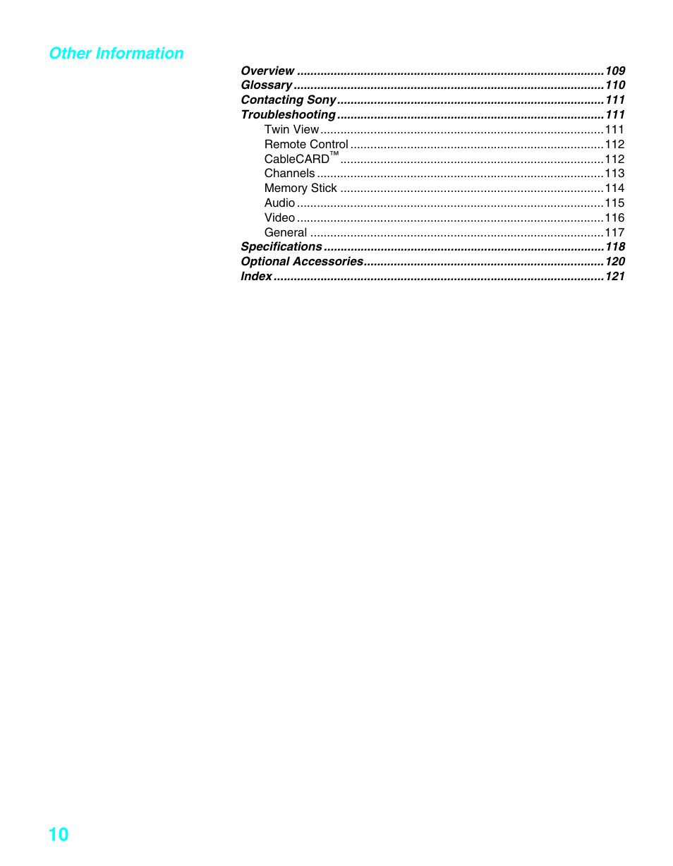 Other information | Sony KDE-37XS955 User Manual | Page 12 / 128