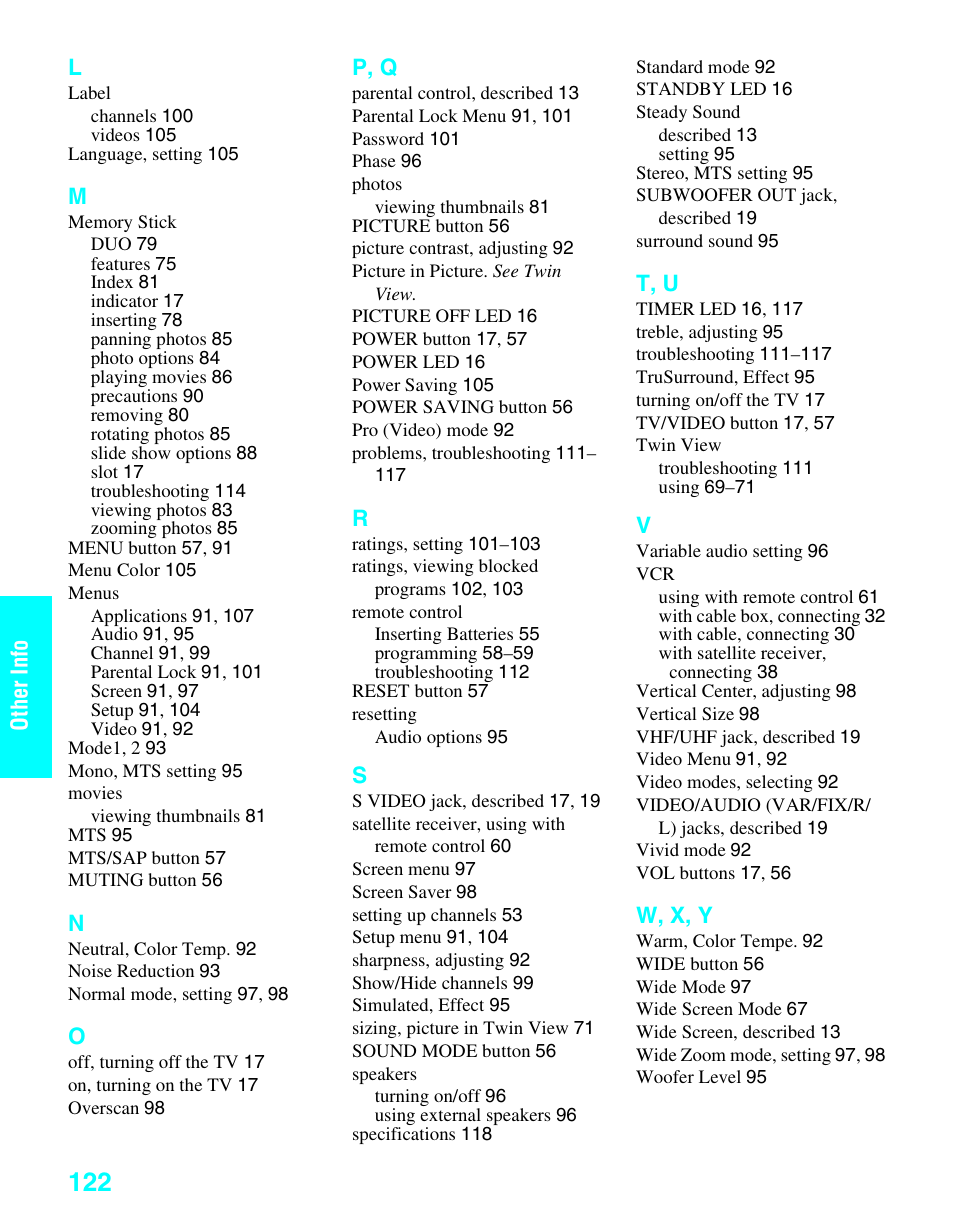 Sony KDE-37XS955 User Manual | Page 124 / 128