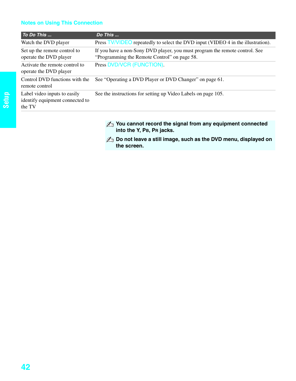 Setup | Sony KDE-37XS955 User Manual | Page 44 / 128