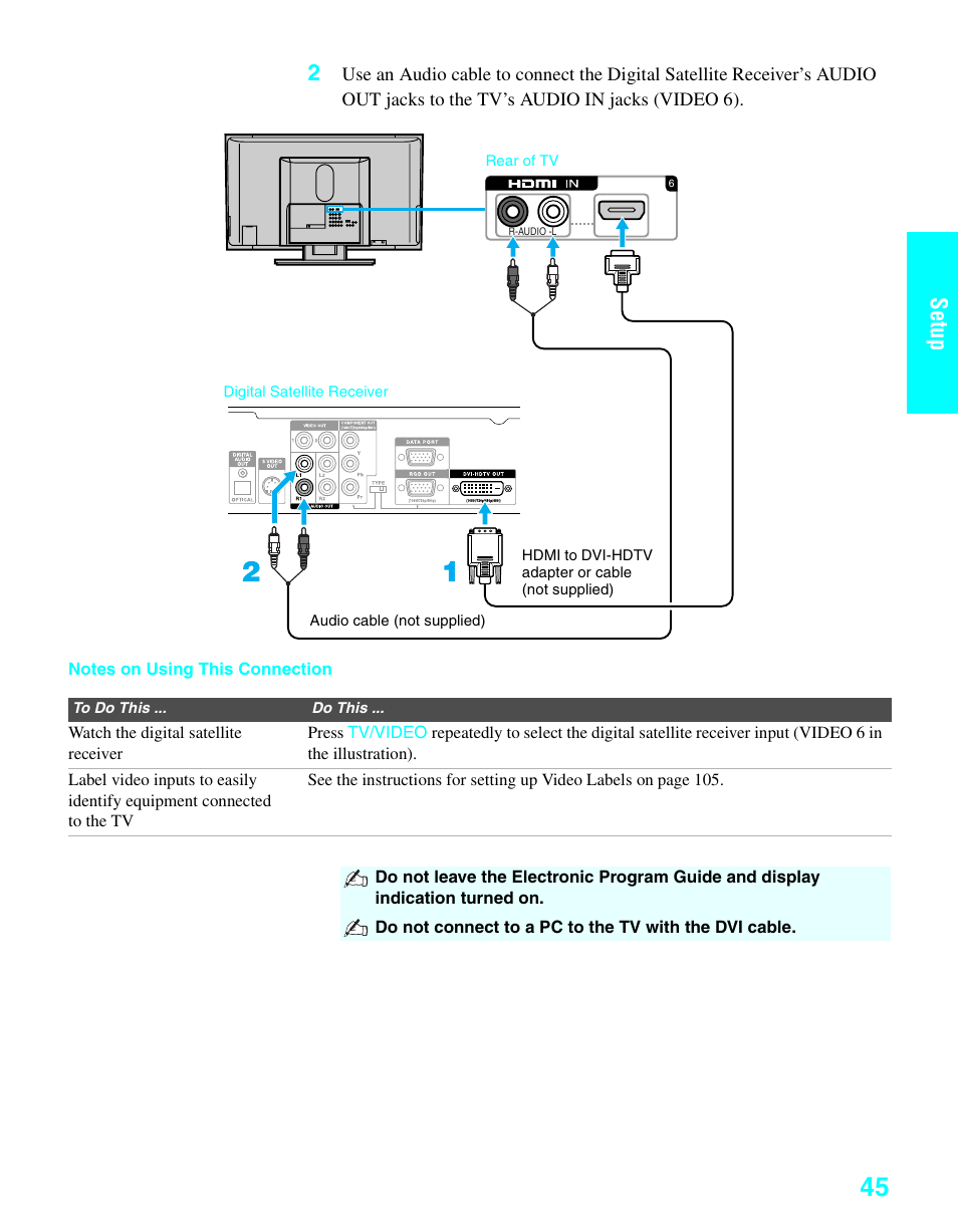 Setup 2 | Sony KDE-37XS955 User Manual | Page 47 / 128