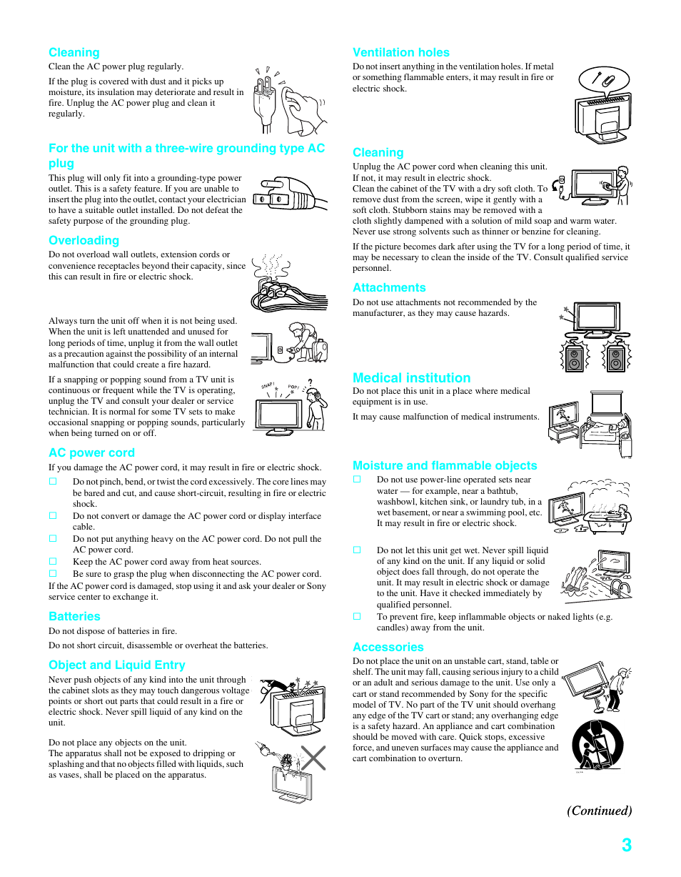 Medical institution, Continued) | Sony KDE-37XS955 User Manual | Page 5 / 128