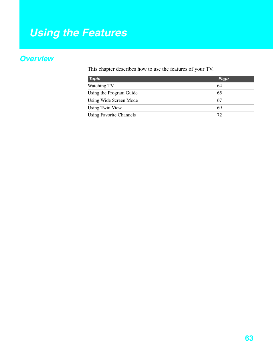 Using the features, Overview | Sony KDE-37XS955 User Manual | Page 65 / 128