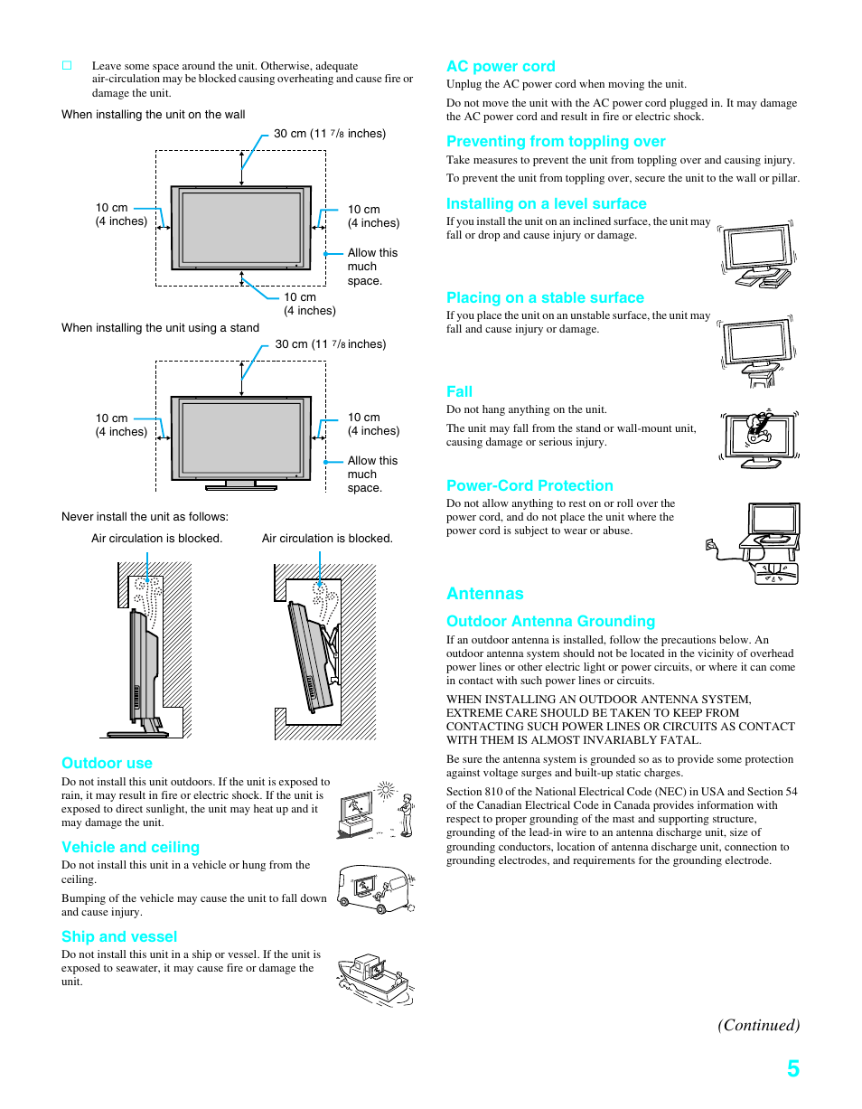 Antennas, Continued) | Sony KDE-37XS955 User Manual | Page 7 / 128