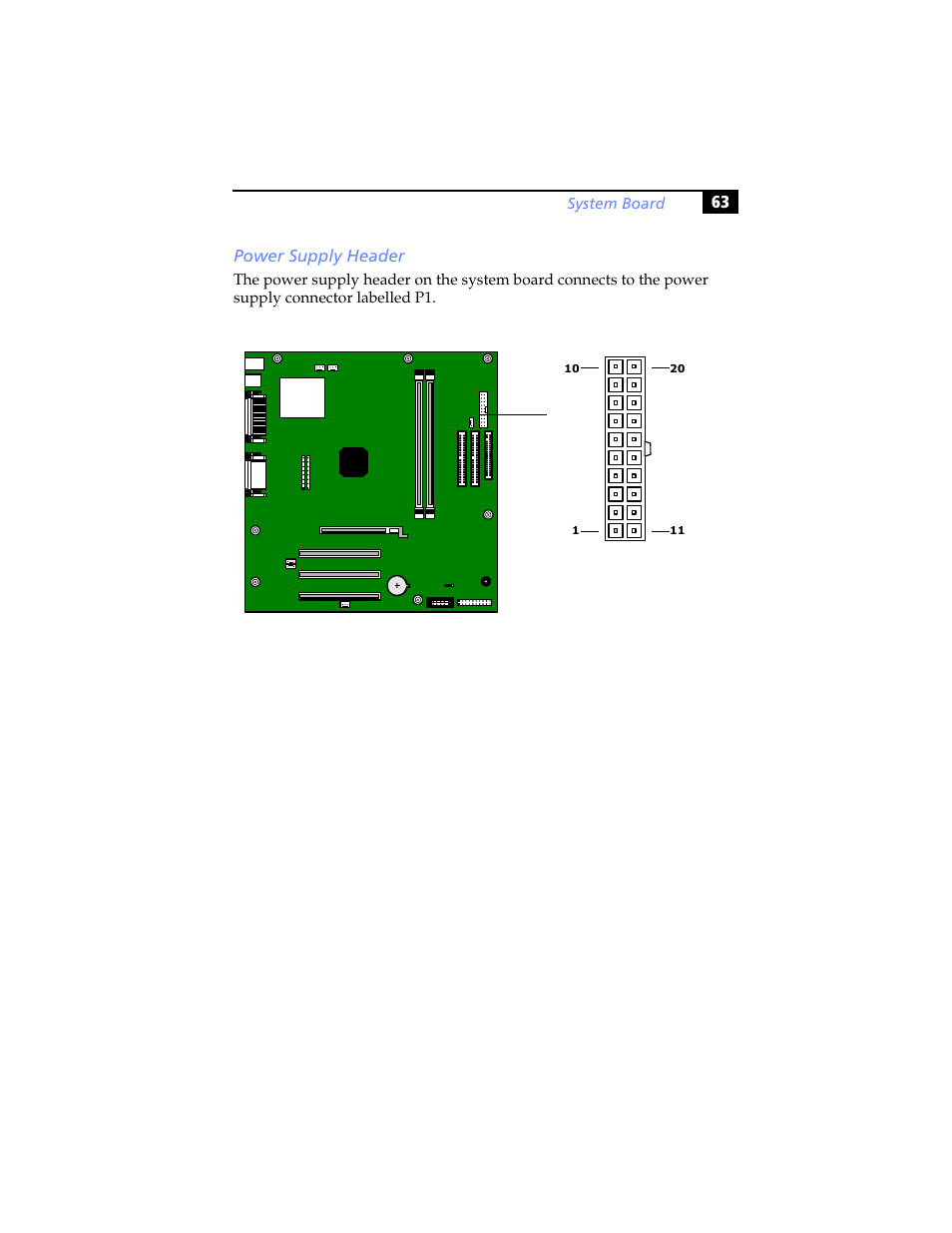 Power supply header, 63 power supply header | Sony PCV-RX460 User Manual | Page 77 / 114