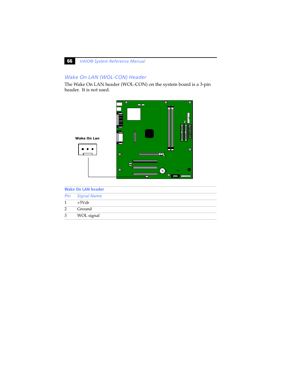 Wake on lan (wol-con) header | Sony PCV-RX460 User Manual | Page 80 / 114