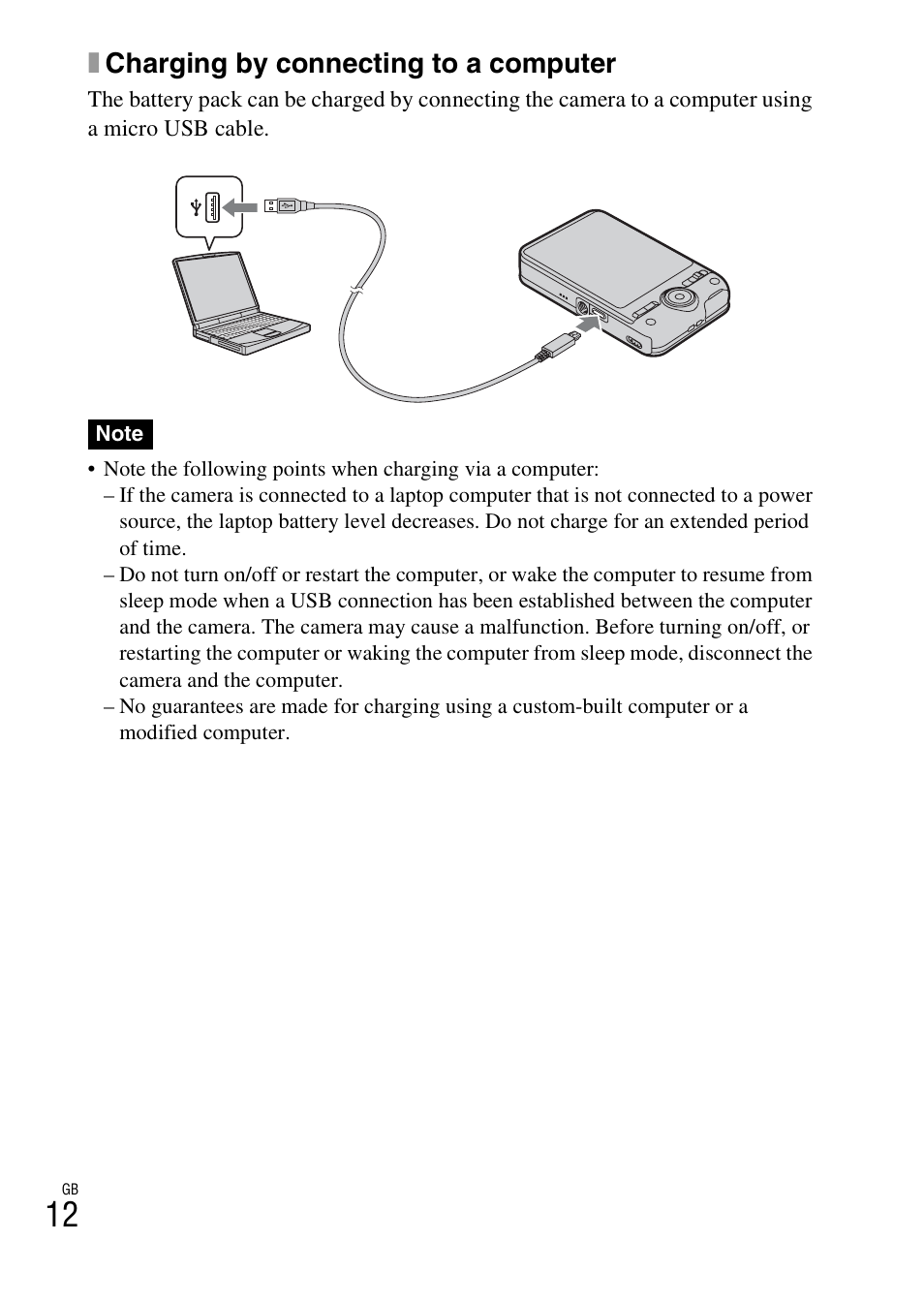 Xcharging by connecting to a computer | Sony DSC-WX50 User Manual | Page 12 / 64