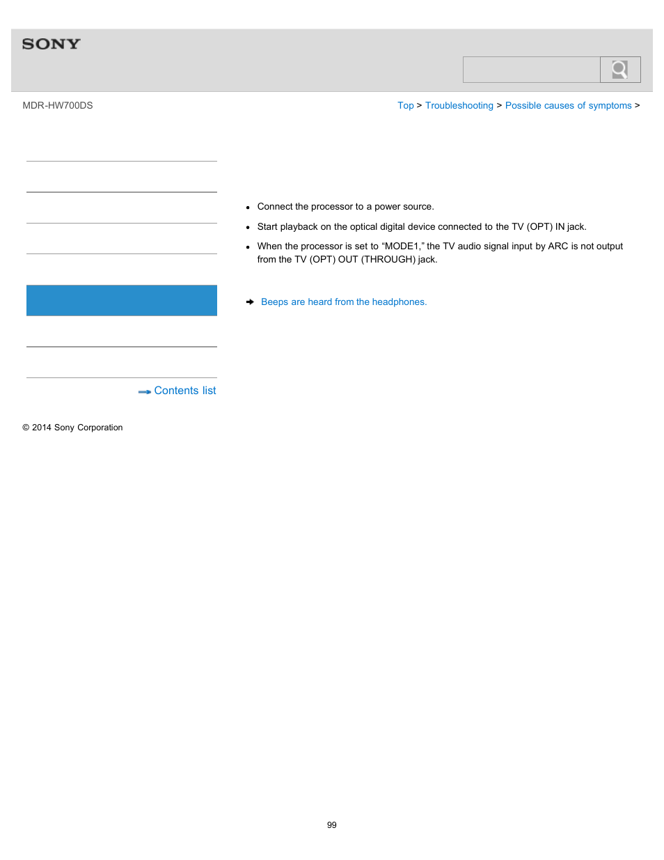 Processor, Help guide, Search | Sony MDR-HW700DS User Manual | Page 103 / 117