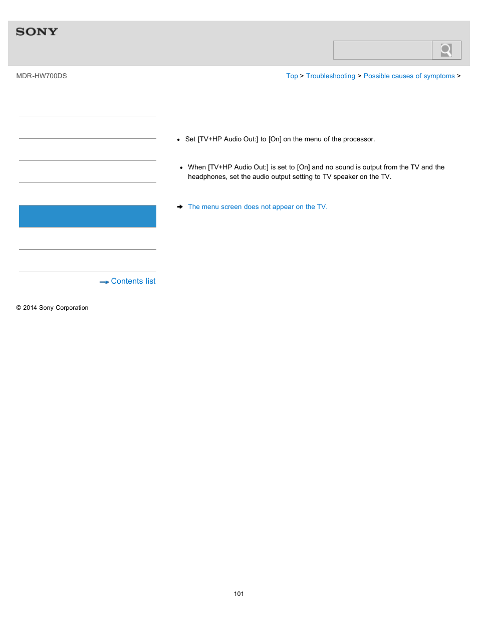 Help guide, Search | Sony MDR-HW700DS User Manual | Page 105 / 117