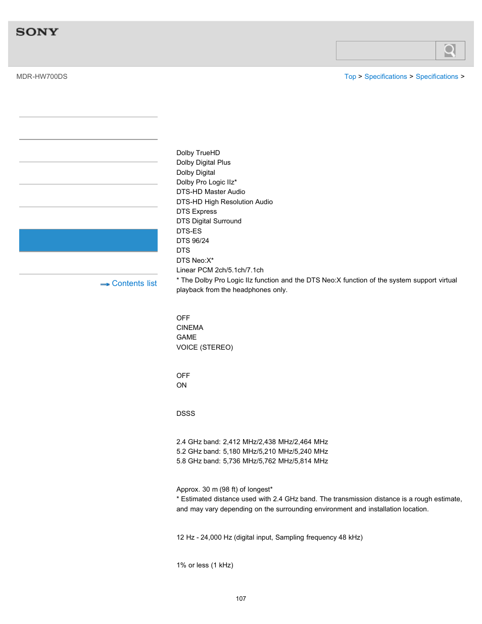 Digital surround processor (dp-hw700), Help guide, Search | Sony MDR-HW700DS User Manual | Page 111 / 117