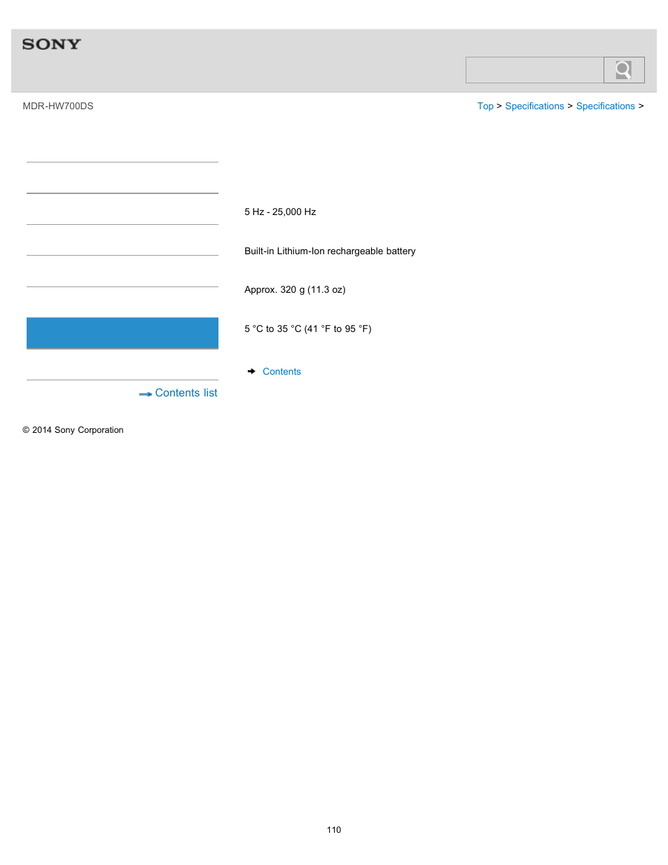 Wireless stereo headphones (mdr-hw700), Help guide, Search | Sony MDR-HW700DS User Manual | Page 114 / 117