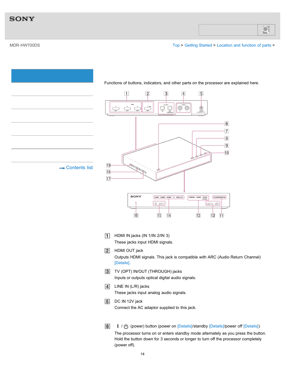 Dp-hw700 processor, Help guide, Search | Sony MDR-HW700DS User Manual | Page 18 / 117