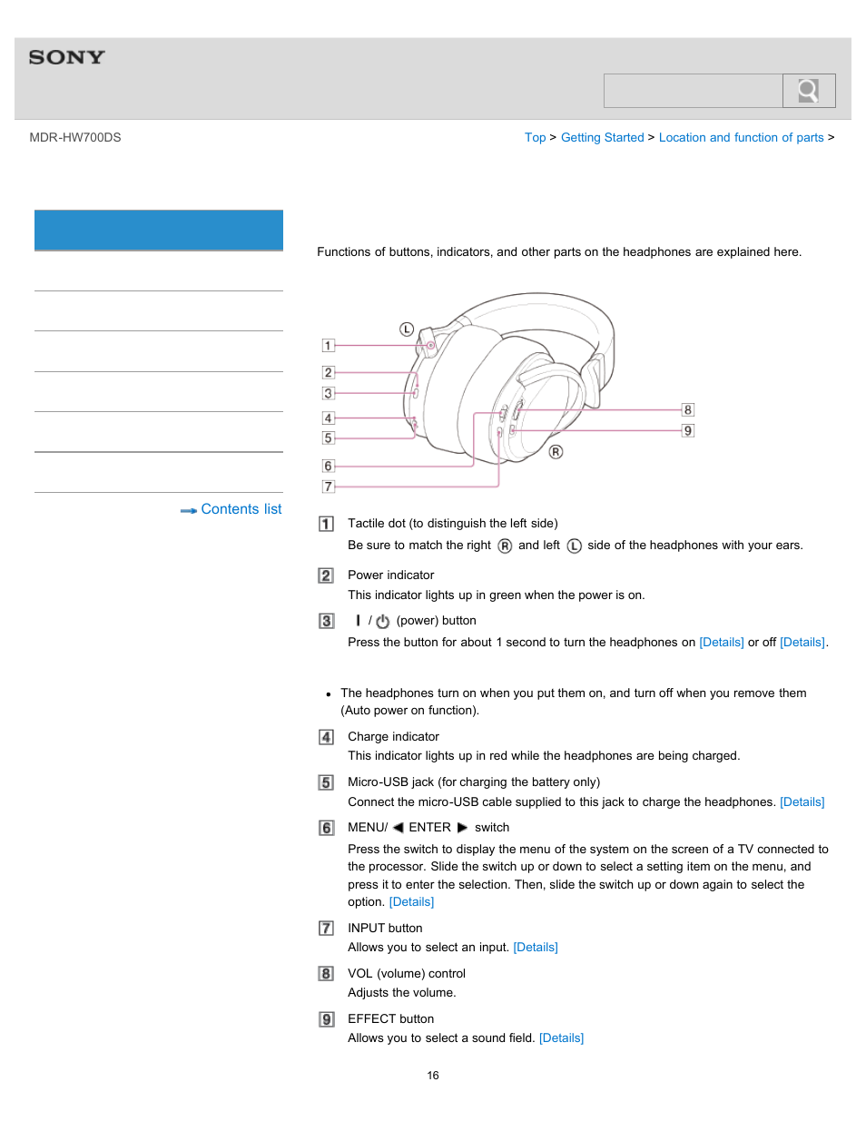 Mdr-hw700 headphones, Help guide, Search | Sony MDR-HW700DS User Manual | Page 20 / 117