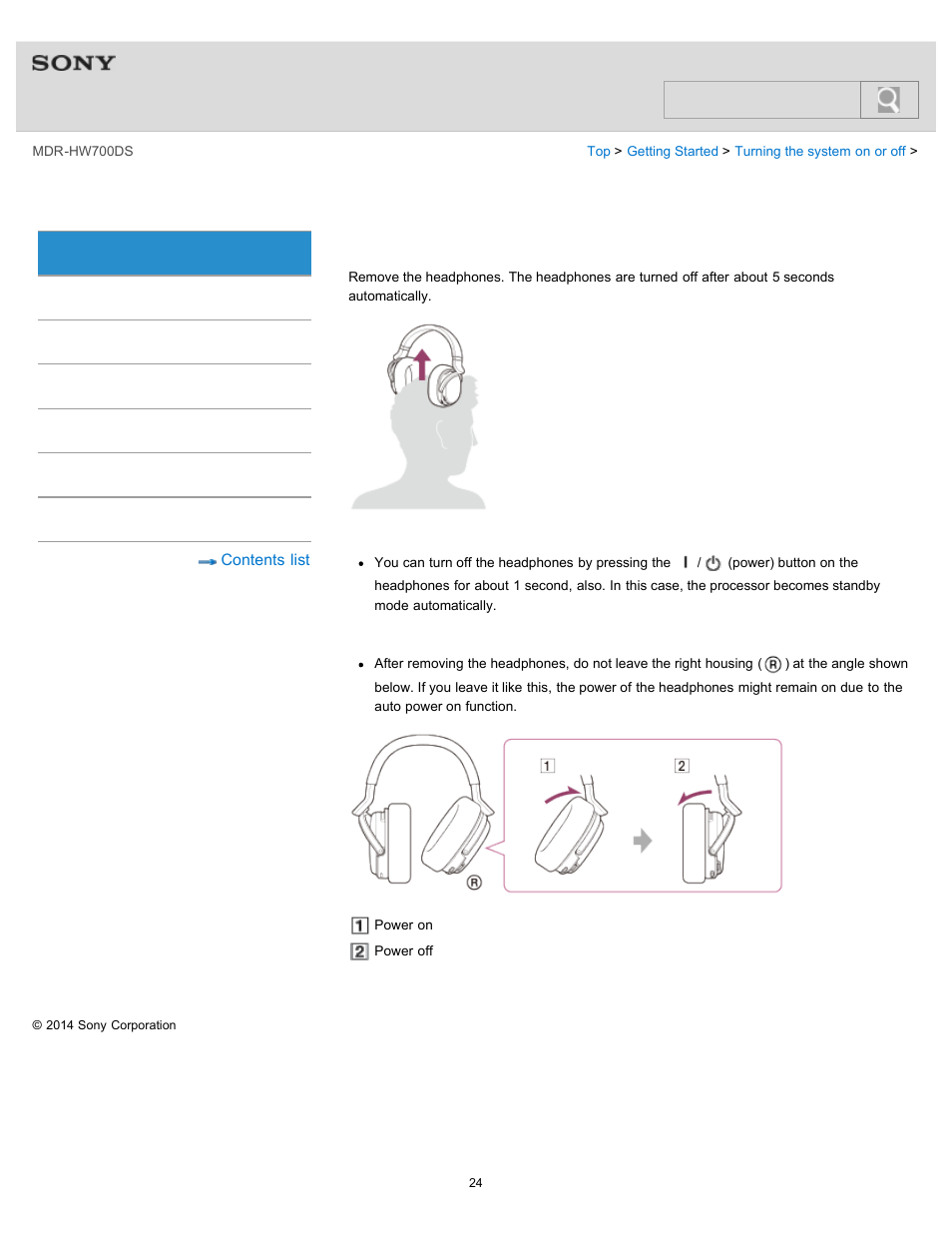 Turning off the headphones, Details, Help guide | Search | Sony MDR-HW700DS User Manual | Page 28 / 117