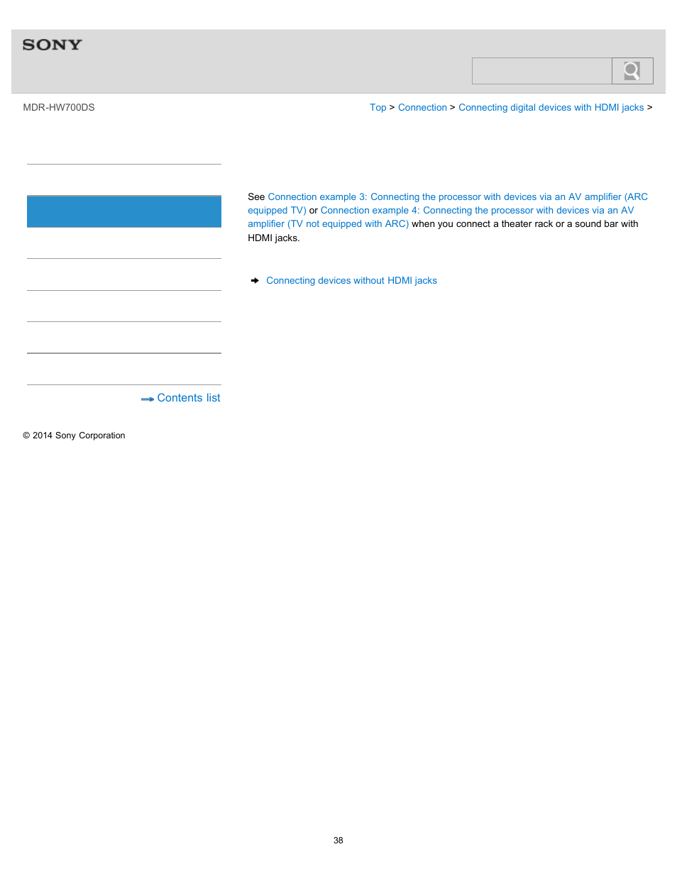 Connecting other devices, Help guide, Search | Sony MDR-HW700DS User Manual | Page 42 / 117