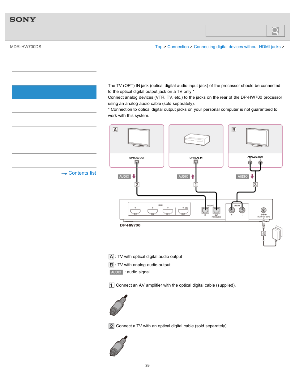 Connecting devices without hdmi jacks, Help guide | Sony MDR-HW700DS User Manual | Page 43 / 117