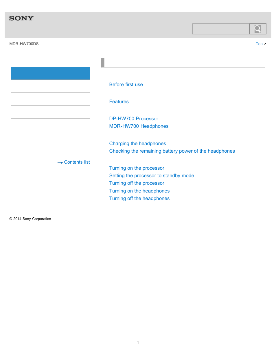 Getting started, Location and function of parts, Power | Turning the system on or off, Help guide | Sony MDR-HW700DS User Manual | Page 5 / 117