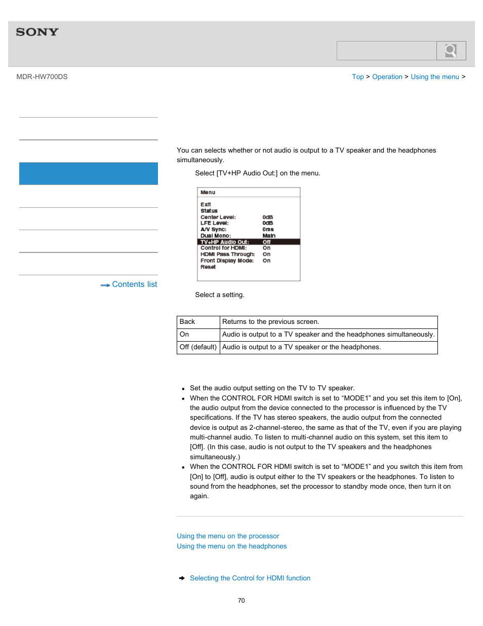 Headphones, Help guide, Search | Sony MDR-HW700DS User Manual | Page 74 / 117