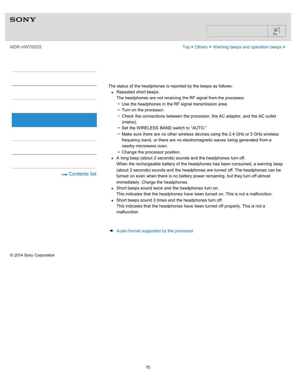 Help guide, Search | Sony MDR-HW700DS User Manual | Page 79 / 117