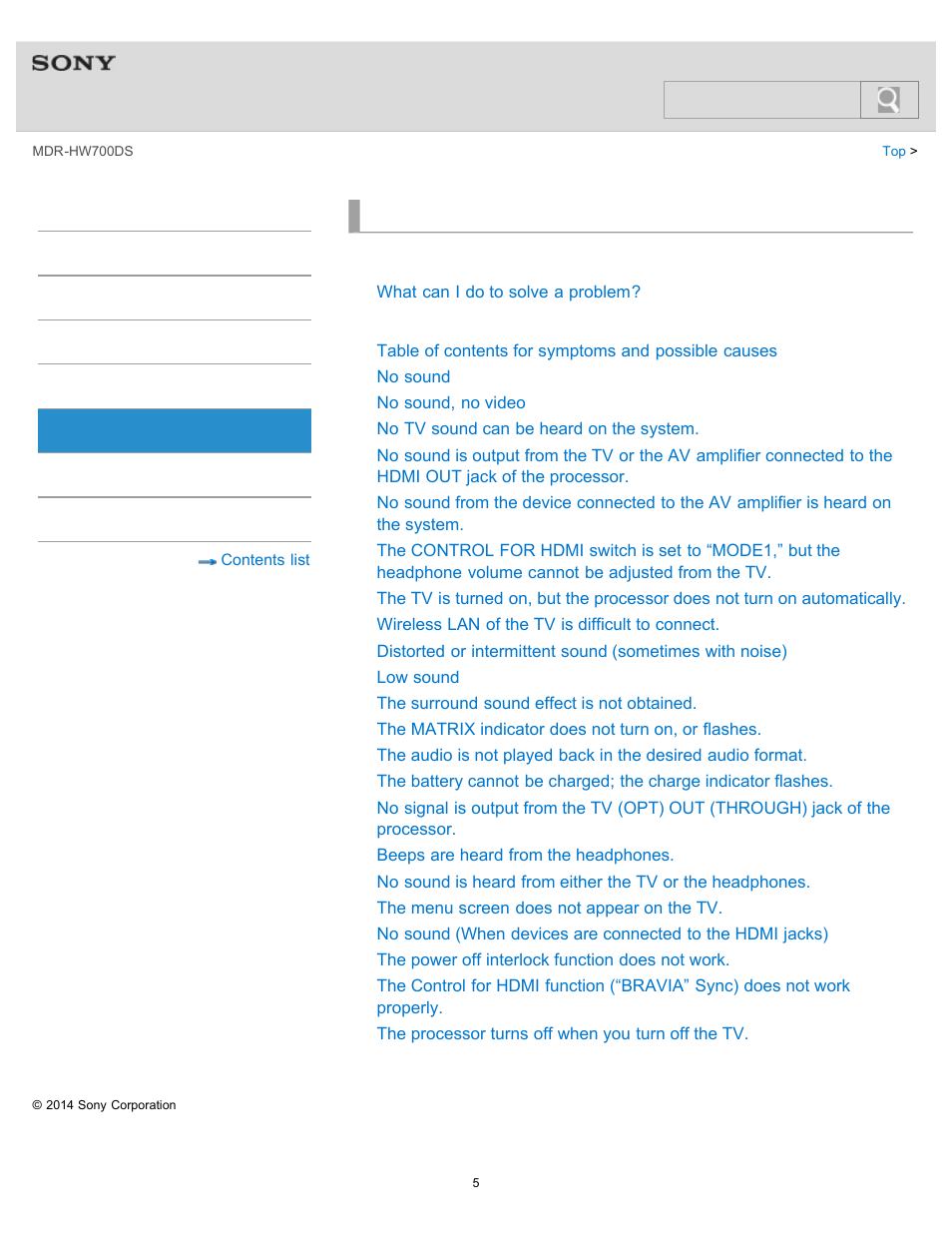 Troubleshooting, Possible causes of symptoms, Help guide | Sony MDR-HW700DS User Manual | Page 9 / 117