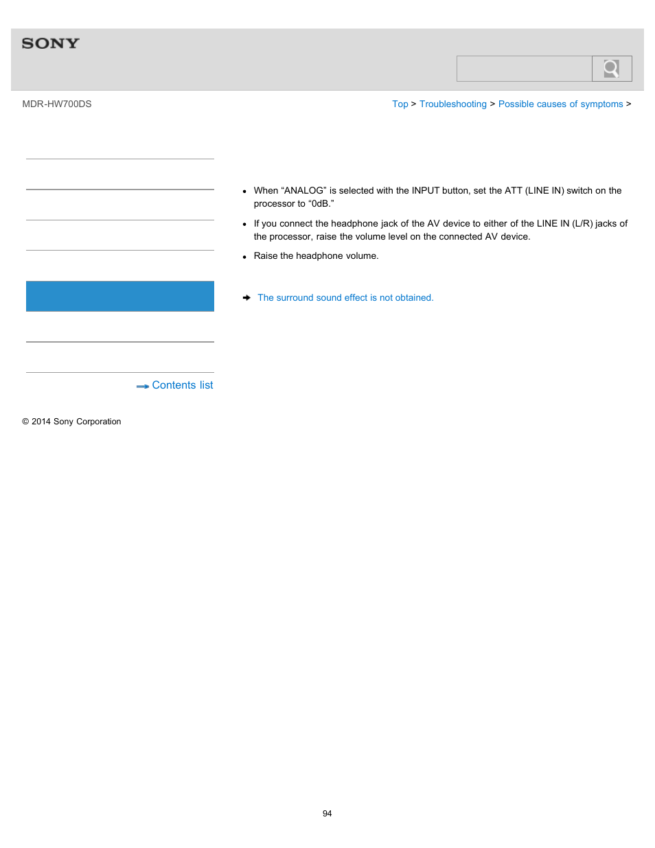 Low sound, Help guide, Search | Sony MDR-HW700DS User Manual | Page 98 / 117