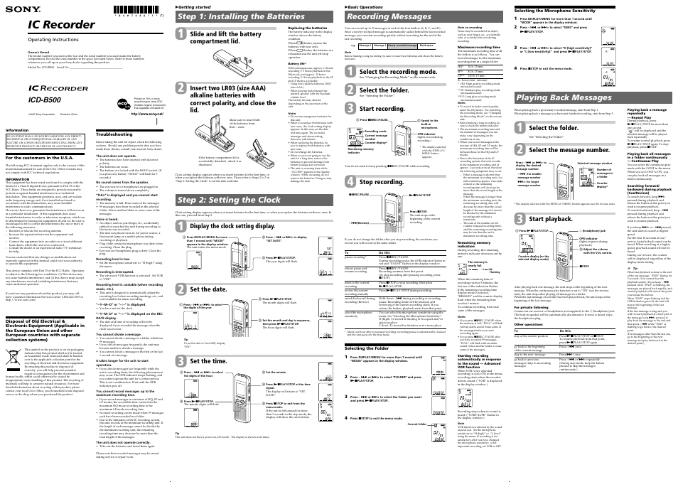 Sony ICD-B500 User Manual | 2 pages