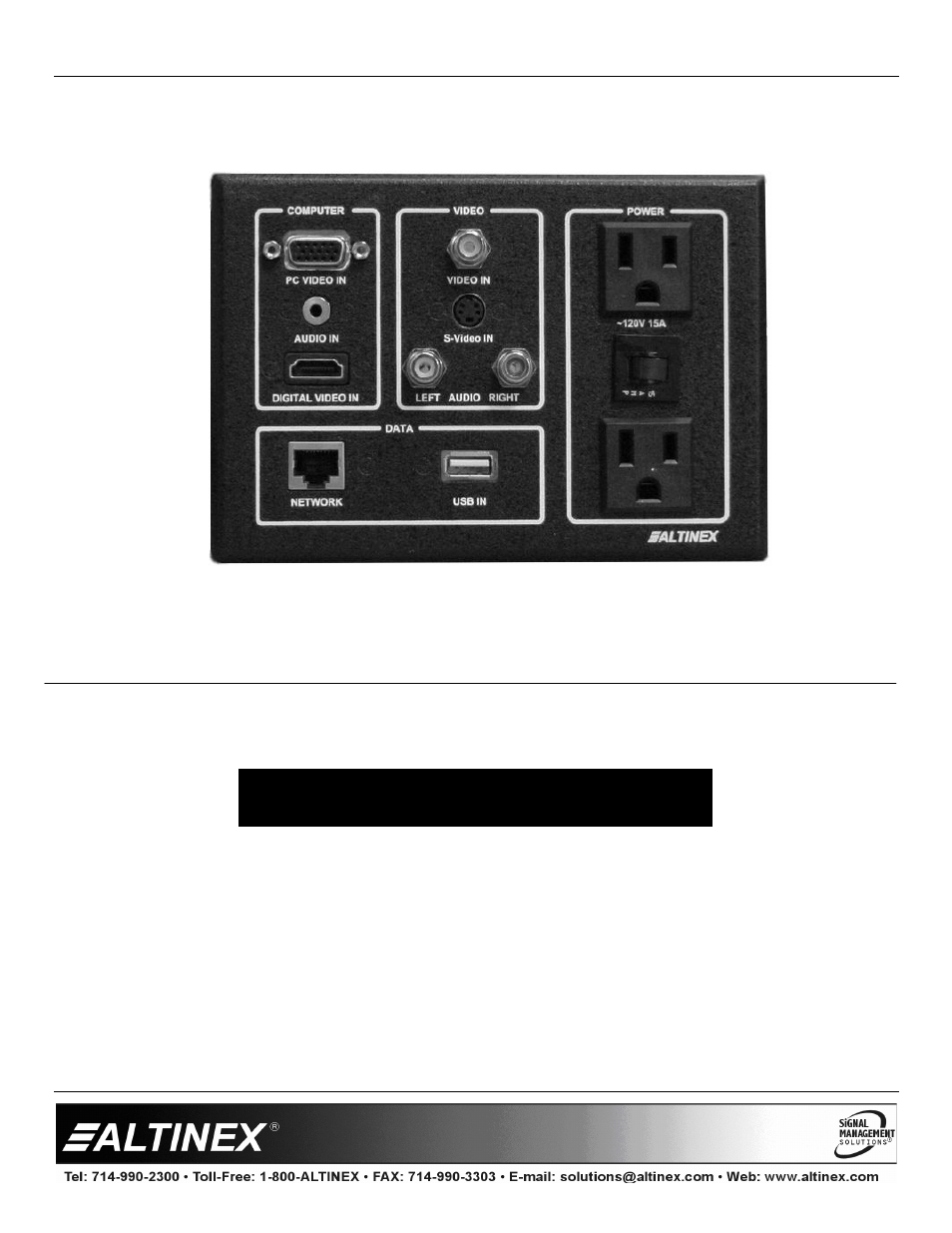 Altinex Furniture Mount Interconnect Box SP107-101/101C User Manual | 10 pages