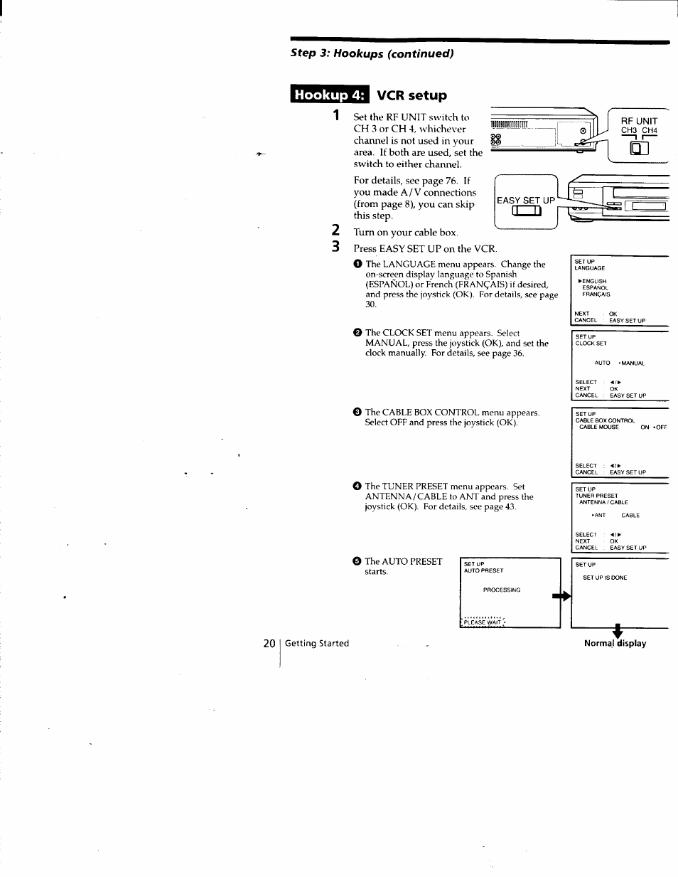 Hookup 4: vcr setup | Sony SLV-788HF User Manual | Page 20 / 88
