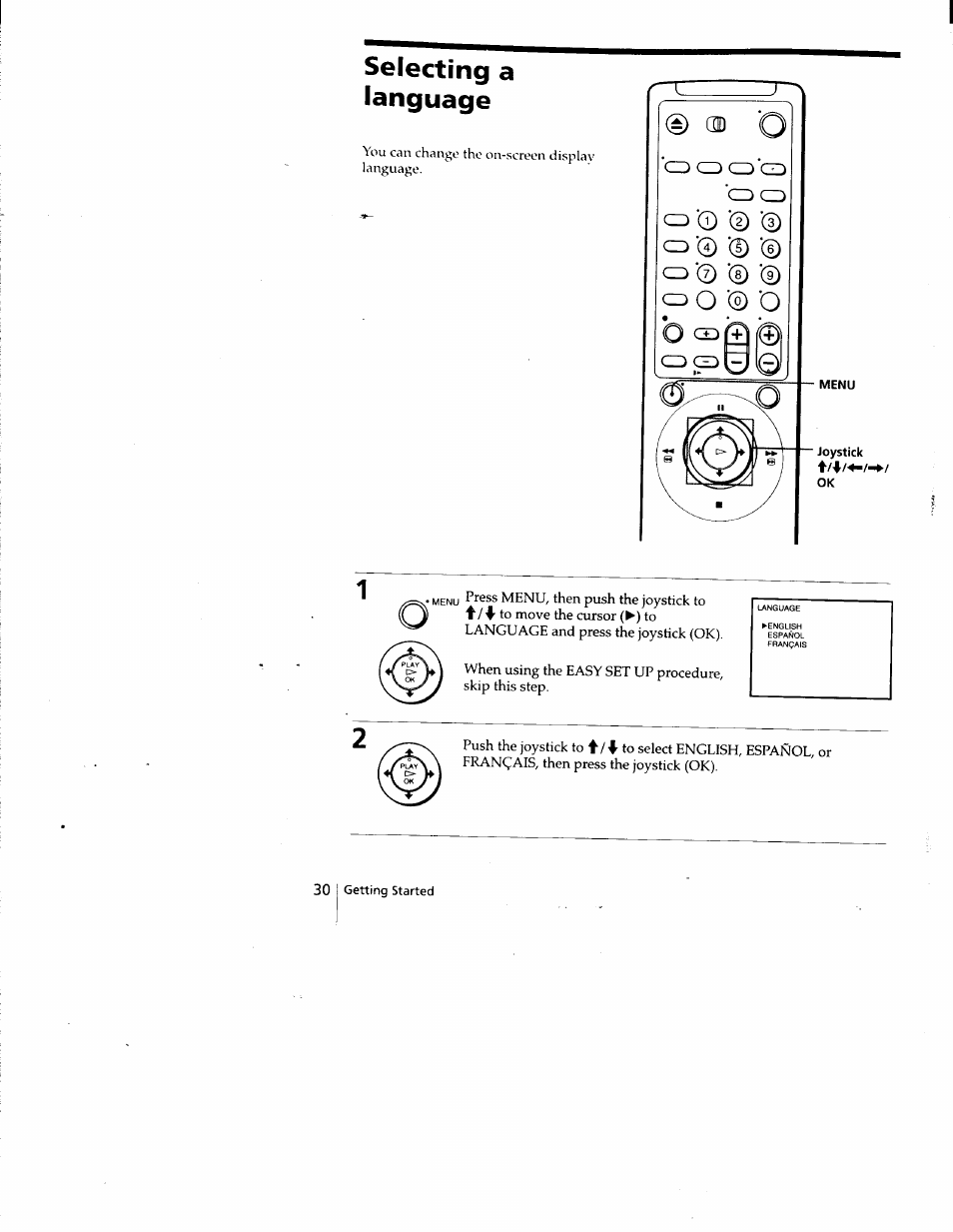 Selecting a language | Sony SLV-788HF User Manual | Page 30 / 88