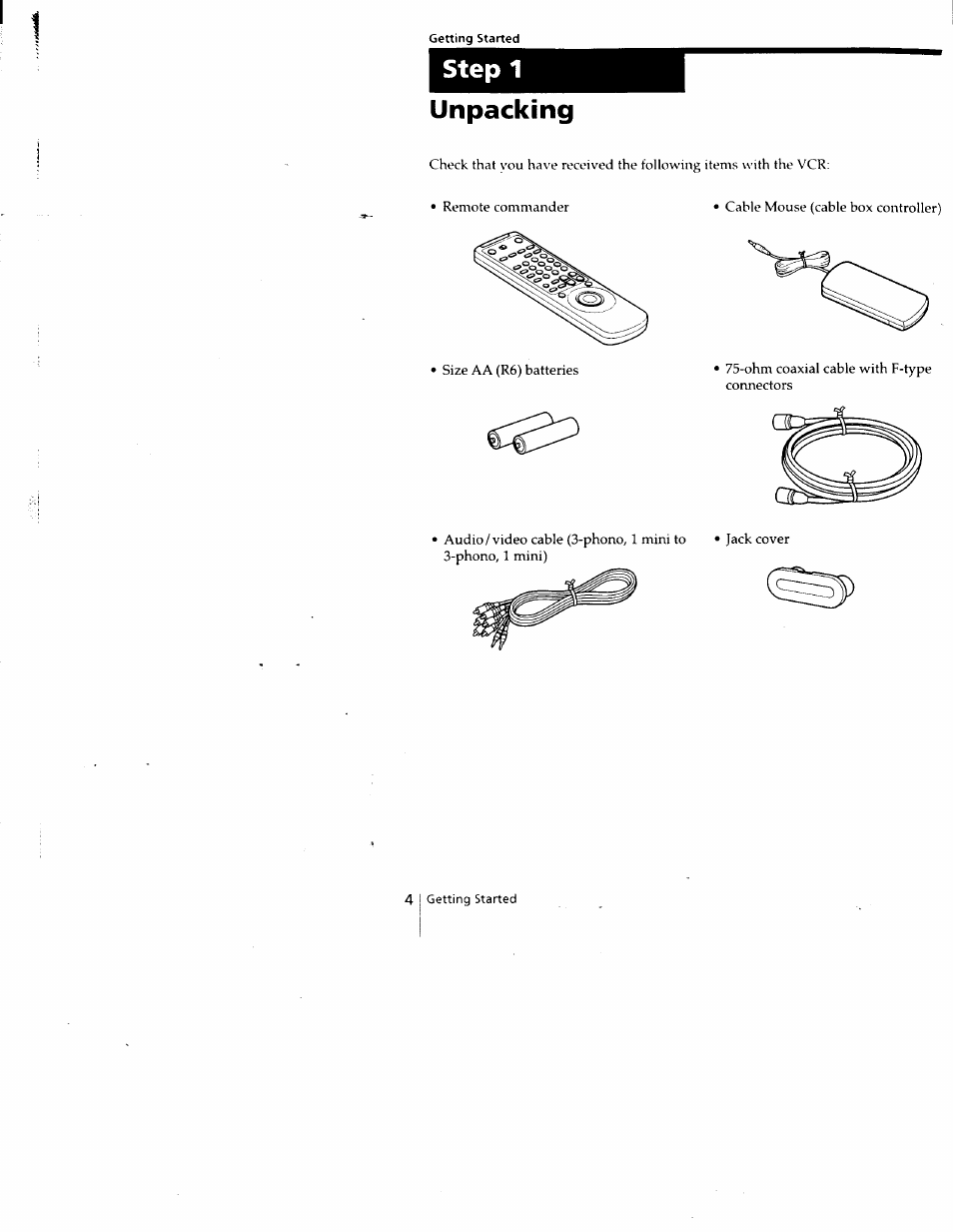 Step 1, Unpacking, Step 1 unpacking | Sony SLV-788HF User Manual | Page 4 / 88