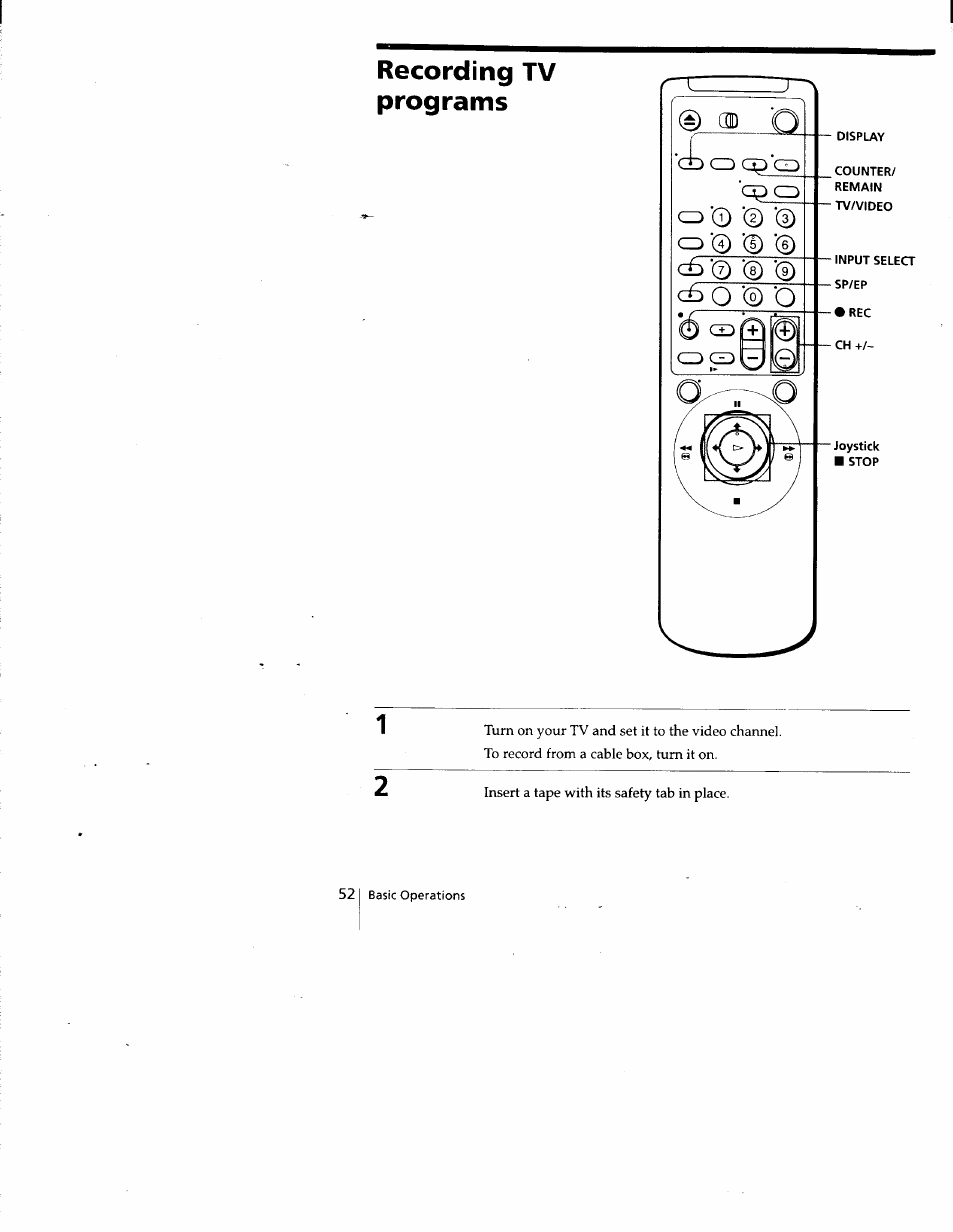 Display, Input select, Sp/ep • rec | Recording tv programs, 0 cd | Sony SLV-788HF User Manual | Page 52 / 88