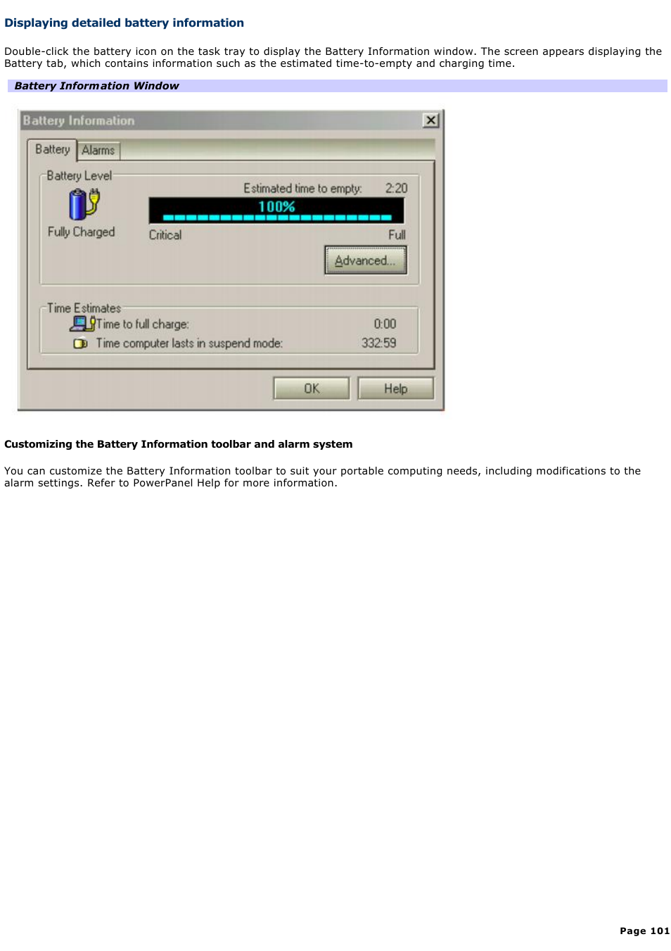 Displaying detailed battery information | Sony PCG-SRX99 User Manual | Page 101 / 182